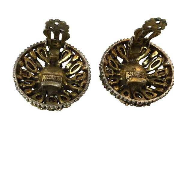 HOLLYCRAFT 1955 Vintage Rainbow Rhinestone Clip Earrings Pastel Statement - Picture 7 of 9